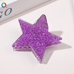 Pentagram Claw Clip - Acrylic Gold Powder Purple Pince à cheveux minimaliste en acrylique avec couleur unie et design en forme de requin