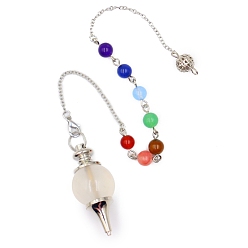 Quartz Crystal Natural Quartz Crystal Sphere Dowsing Pendulums, with Mxed Stone beads Chains, Detachable Round Charm, Cone, 180mm