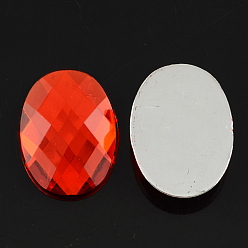 Red Acrylic Rhinestone Cabochons, Flat Back & Back Plated, Faceted, Oval, Red, 10x8x4mm, about 2000pcs/bag