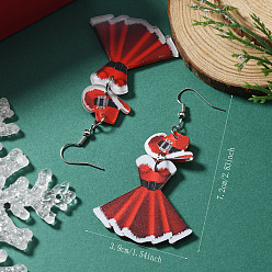 Платина Стильное красное рождественское платье акриловые серьги-подвески, платина, 72x39 мм