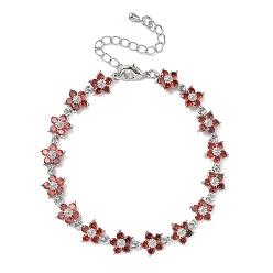 Оранжево-Красный Браслеты-цветы с кубическим цирконием, украшения из латуни для женщин, Реальная платина, оранжево-красный, 6-3/4 дюйм (17.2 см)