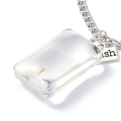 Clear Dandelion Seed Wish Necklace for Teen Girl Women Gift, Transparent Rectangle Glass Pendant Necklace, with Iron Chain, Clear, 24.41 inch(62cm)