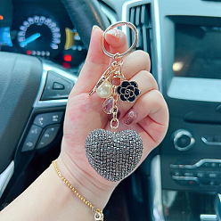 silver Lovely Camellia Heart Keychain with 520 Creative Earphone Bag Pendant