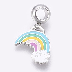 Stainless Steel Color 304 Stainless Steel European Dangle Charms, Large Hole Pendants, with Enamel, Rainbow, Colorful, Stainless Steel Color, 26mm, Hole: 4mm, Pendant: 15x15.5x1mm