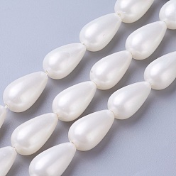 White Electroplate Shell Pearl Beads Strands, Drop, White, 18~20x10~10.5mm, Hole: 1mm, about 20pcs/strand, 15~16inch(40~41cm)