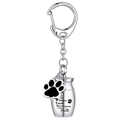 Platinum Alloy Keychain, with Urn Ashes and Footprint Pendant, Platinum, 7cm