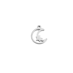 Stainless Steel Color Stainless Steel Charms, Cut-Out, Moon with Star, Stainless Steel Color, 11.7x9.2mm