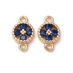 Темно-Синий Шармы-соединители из латуни с паве из кубического циркония, цветок ссылки, реальный 18 k позолоченный, темно-синий, 10.5x6x2 мм, отверстие : 1.2 мм