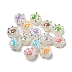 Colorful UV Plating Acrylic Beads, Iridescent, Paw, Colorful, 16x18.5x13mm, Hole: 3mm, about 172Pcs/500G