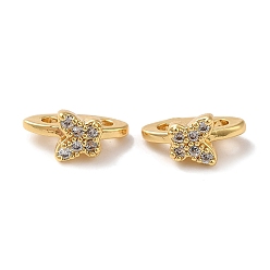 Real 18K Gold Plated Brass Micro Pave Clear Cubic Zirconia Slide Charms, Butterfly, Real 18K Gold Plated, 5x10x6mm, Hole: 1.6mm
