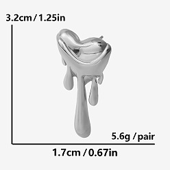Серебро Стильные 304 серьги-гвоздики в форме сердца из нержавеющей стали, с дизайном в виде капли лавы, серебряные, 32x17 мм