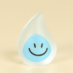 Light Sky Blue Luminous Resin Small Flame with Smiling Face Display Decoration, Glow in the Dark, Micro Landscape Car Desktop Ornaments, Light Sky Blue, 25x18x16mm