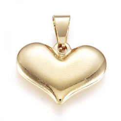 Golden 304 Stainless Steel Pendants, Large Hole Pendants, Puffed Heart, Golden, 18x24x4mm, Hole: 9mm