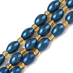 Стально-синий Гальванические природные друзы геод, рис, с бисером, стальной синий, 8~9x6 мм, отверстие : 0.7~0.8 мм, около 18 шт / нитка, 7.76~7.95'' (19.7~20.2 см)