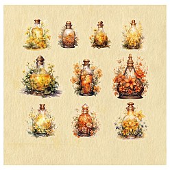 Gold 20Pcs Bottle Tales Series Retro Story PET Waterproof Sticker Pack, Journal Material Decorative Collage Background, Gold, 45~65x40~56mm
