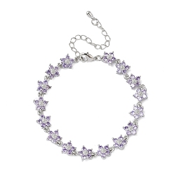 Лиловый Браслеты-цветы с кубическим цирконием, украшения из латуни для женщин, Реальная платина, сирень, 6-3/4 дюйм (17.2 см)