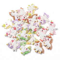 Mixed Color Opaque Resin Decoden Cabochons, Unicorn, Mixed Color, 25~26x29~32.5x6.5~7.5mm