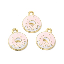 Pink Alloy Enamel Pendants, Donut Charm, Golden, Pink, 19x15x2mm, Hole: 2mm