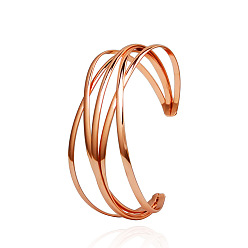 Rose gold Minimalist Metal Cuff Bracelet with Crossed Openings for Chic and Edgy Style