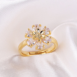 Style 2 Exaggerated zircon inlaid flower drop ring for women - adjustable, trendy, statement.