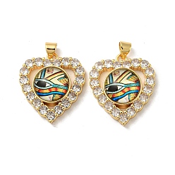 Colorful Real 18K Gold Plated Brass Pendants, with Glass and Acrylic, Heart with Evil Eye Charms, Colorful, 26x22.5x7mm, Hole: 4.5x3.5mm