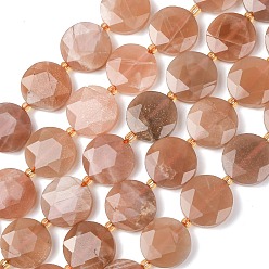 Солнечный Камень Натуральный Sunstone бисер пряди, плоско-круглые, граненый шестиугольный разрез, с бисером, 15~15.5x5 мм, отверстие : 1.2 мм, около 22 шт / нитка, 14.96'' (38 см)