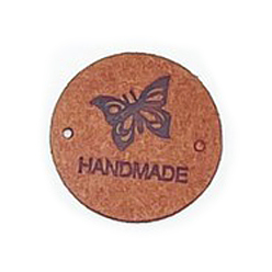 Saddle Brown Microfiber Leather Label Tags, Handmade Embossed Tag, with Holes, for DIY Jeans, Bags, Shoes, Hat Accessories, Flat Round with Butterfly, Saddle Brown, 25mm