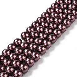 Rosy Brown Eco-Friendly Grade A Glass Pearl Beads, Pearlized, Round, Rosy Brown, 8mm, Hole: 1.2~1.5mm, about 52pcs/Strand, 16''(40.64cm)