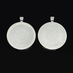 Silver Nickel Free Alloy Flat Round Pendant Cabochon Settings, Plain Edge Bezel Cups, Silver Color Plated, Tray: 38mm, 49x41x3mm, Hole: 4x6mm