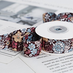 Coffee Polyester Ribbons, Floral Pattern, Garment Accessories, Coffee, 1 inch(25mm), about 9.84 Yards(9m)/Roll