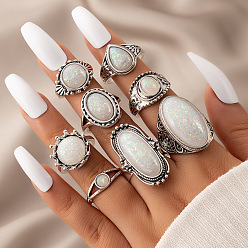 White Synthetic Turquoise Finger Rings Set, Gothic Alloy Jewelry for Women, White, Inner Diameter: 16~18mm, 1Pc/style, 8Pcs/set