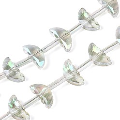 Темный Морско-зеленый Гальванизируйте прозрачные стеклянные бусины, луна, граненые, с половиным покрытием, темно-зеленый, 4.5x10x3.5 мм, отверстие : 0.9 мм, около 49~50 шт / нитка, 20.47~20.71'' (52~52.6 см)