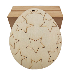 Star Unfinished Wooden Easter Egg Cutout Pendant Ornaments, with Hemp Rope, for DIY Painting Ornament Easter Home Decoration, Navajo White, Star Pattern, 7cm, 10pcs/bag