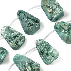 Темный Морско-зеленый Гальванические натуральный druzy шарики агата стренг, сверху просверленные бусы, слеза, окрашенные, темно-зеленый, 36~42x23~29x12~32 мм, отверстие : 1.5 мм, около 5 шт / нитка, 8.26 дюйм ~ 9.44 дюйм (21~24 см)