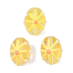 Gelb Transparente Glasemailperlen, handgezeichnete Perlen, Oval mit Blume, Gelb, 15.5x13x14 mm, Bohrung: 1.4 mm