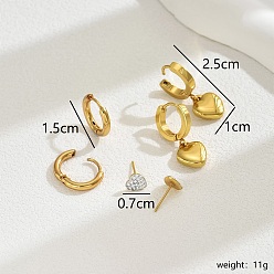 Золотой Комплект из сережек-подвесок в форме сердца из нержавеющей стали, золотые, 25~7x10 мм