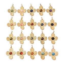 Смешанные камни Природные и синтетические Gemstone подвески, с 304 фурнитурой из нержавеющей стали, цветочный шарм, ионное покрытие (ip), 35.5x26.5x5.5 мм, отверстие : 6.5x3 мм