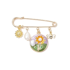 Лиловый Броши-подвески в виде цветов и пчел из железа и сплава с эмалью, изысканные английские булавки для девочек и женщин, с натуральным культивированным пресноводным жемчугом, сирень, 41.5x50.5x5 мм