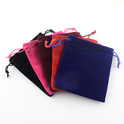 Mixed Color Rectangle Velvet Pouches, Gift Bags, Mixed Color, 9x7cm