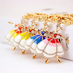 Mixed Color KC Gold Tone Plated Alloy Keychains, with Crystal Rhinestone and Enamel, Ballet Dancer, Mixed Color, 12.4cm