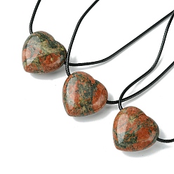 Унакит Натуральные ожерелья из натурального ожерелья, воском шнура, сердце, 14.17~27.95 дюйм (36~71 см)