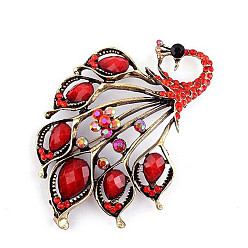 Red Elegant Peacock Brooch Shawl Scarf Clip Dual Color Selection