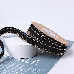 Black Polycotton Ribbon, for Jewelry, Macrame Craft Making, Metallic Thread Edge, Black, 1/2 inch(12mm), 5 yard/roll