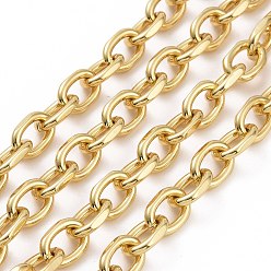 Real 18K Gold Plated Brass Cable Chains, Diamond Cut Chains, Soldered, Faceted, with Spool, Oval, Long-Lasting Plated, Real 18K Gold Plated, 10.8x6x2mm, about 16.4 Feet(5m)/roll