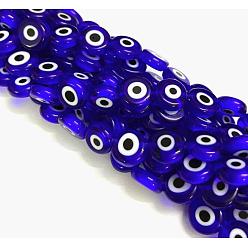 Bleu Chalumeau à la main mauvais œil plates rangées de perles rondes, bleu, 10x4mm, Trou: 1mm, Environ 38 pcs/chapelet, 14.96 pouce
