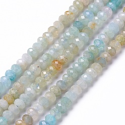 Aquamarine Natural Aquamarine Beads Strands, Faceted, Rondelle, 5x3.5mm, Hole: 0.9mm, about 106~107pcs/strand, 15.35~15.55 inch(39~39.5cm)