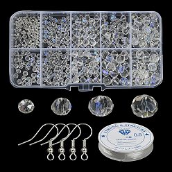 Clear DIY Bracelet Earring Making Kit, Including Transparent Glass Rondelle Beads, Brass Earring Hooks, Clear, 518~540Pcs/set