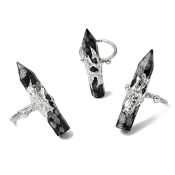 Снежный Обсидиан Кольца-манжеты для женщин из натурального снежного обсидиана и латуни., платина, колонна в форме остроконечного конуса, 41~47x9.5~11.5 мм, внутренний диаметр: 18~19 мм