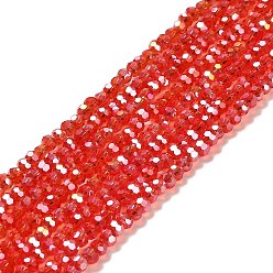 Red Transparent Glass Beads, 32 Facets, AB Color Plated, Round, Red, 3.5x3mm, Hole: 1mm, about 168~169pcs/strand, 19.09''(48.5cm)