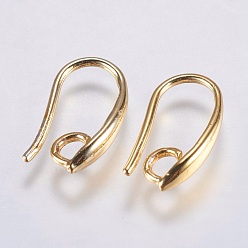 Golden Brass Earring Hooks, with Horizontal Loop, Long-Lasting Plated, Lead Free & Cadmium Free, Golden, 15x8x2.5mm, Hole: 2.5mm, 18 Gauge, Pin: 1mm